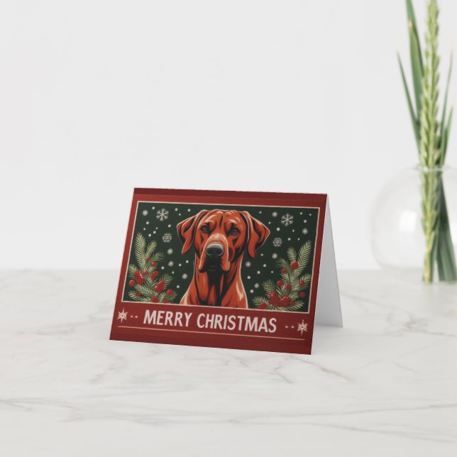 Cartão De Festividades Feliz Natal Ridgeback Dog Santa Hat (Frente)