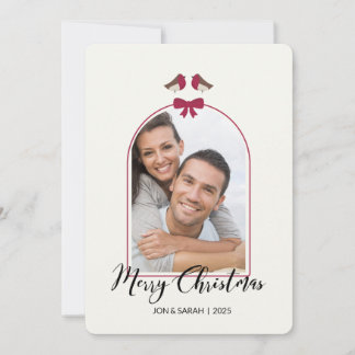 Cartão De Festividades Feliz Natal Robins e Arco Vermelho Arqueado