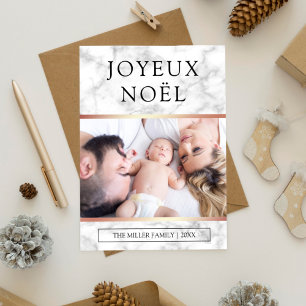 Cartão De Festividades Feliz Natal Rosa Dourada Mármore Branco Foto em