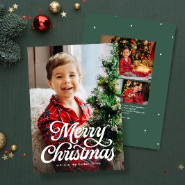 Cartão De Festividades Feliz Natal roteiro clássico foto verde