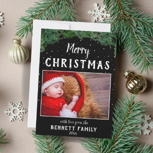 Cartão De Festividades Feliz Natal Roteiro Pinheiro Preto Floco de Neve F