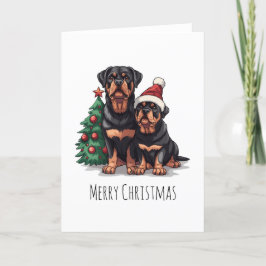 Cartão De Festividades Feliz Natal Rottweiler Cachorro Árvore de Natal