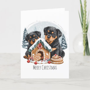 Cartão De Festividades Feliz Natal Rottweiler Cães Gingerbis House