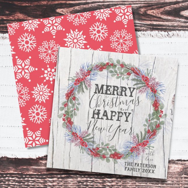 Cartão De Festividades Feliz Natal Russo Farmhouse Wreath Ca (Criador carregado)