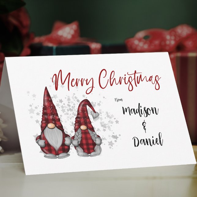 Cartão De Festividades Feliz Natal Russo Gnomo Xadrez Vermelho (Criador carregado)