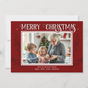 Cartão De Festividades Feliz Natal Rustic Red Family Photo Holiday Ca