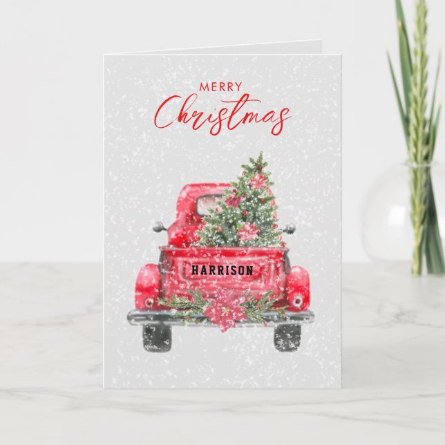 Cartão De Festividades Feliz Natal Rustic Red Truck Holiday Card (Frente)