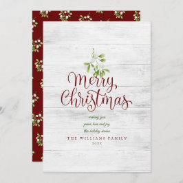 Cartão De Festividades Feliz Natal Rustic Wood Mistletoy Burgundy