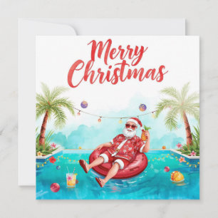 Cartão De Festividades Feliz Natal Santa Tropical Festa de Piscina de Ver