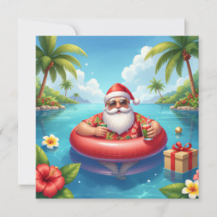 Cartão De Festividades Feliz Natal Santa Tropical Festa de Piscina de Ver