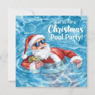 Cartão De Festividades Feliz Natal Santa Tropical Festa de Piscina de Ver