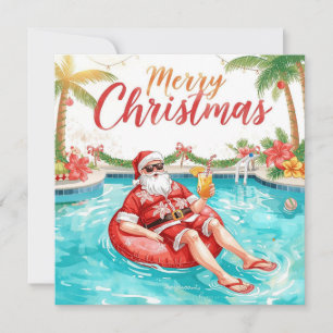 Cartão De Festividades Feliz Natal Santa Tropical Festa de Piscina de Ver