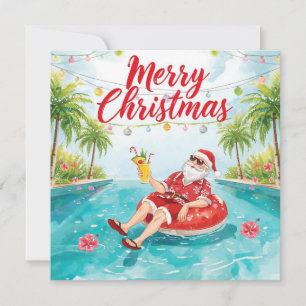 Cartão De Festividades Feliz Natal Santa Tropical Festa de Verão na Pisci