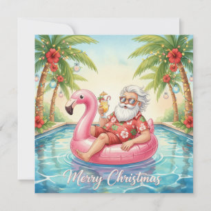 Cartão De Festividades Feliz Natal Santa Tropical Festa de Verão na Pisci