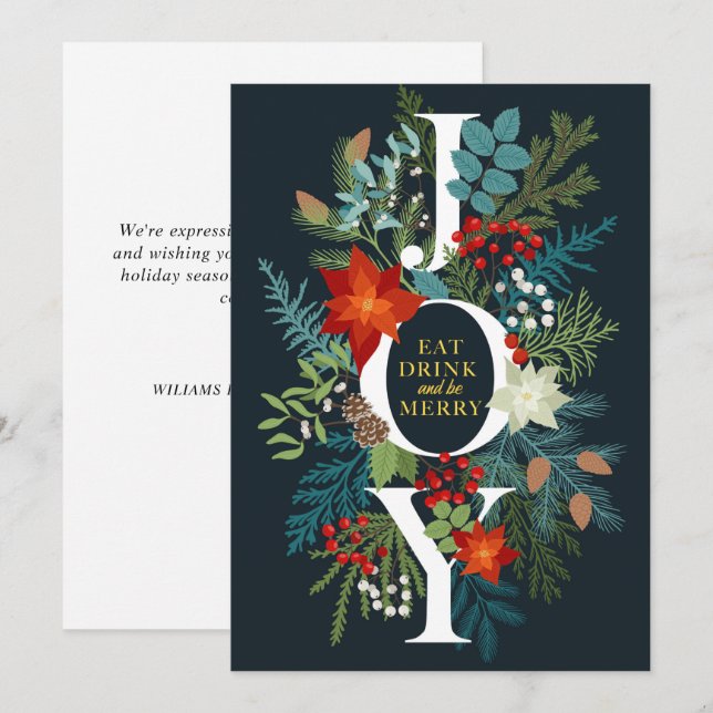 Cartão De Festividades Feliz Natal Saudação Corporativa JOY (Frente/Verso)