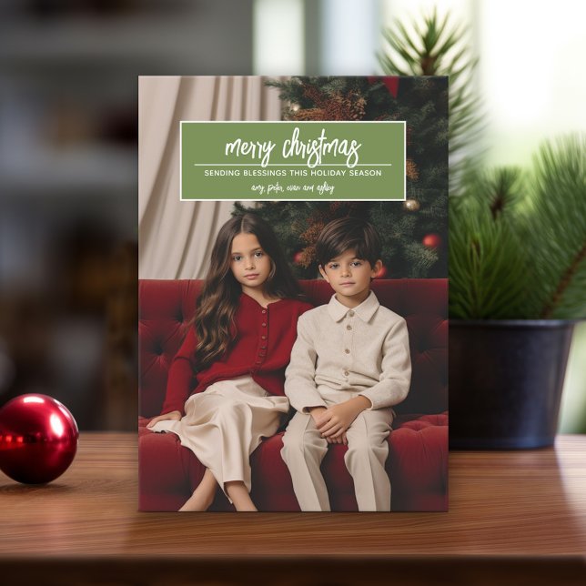 Cartão De Festividades Feliz Natal - Saudação de Foto Vertical no Topo (Modern Christmas Card with Photos)