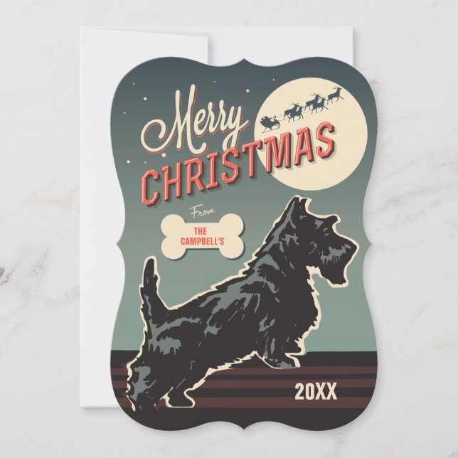 Cartão De Festividades Feliz Natal Scottie (Frente)