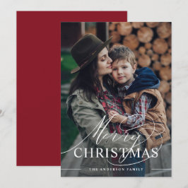 Cartão De Festividades Feliz Natal | Script Elegante Foto Merlot Vermelho