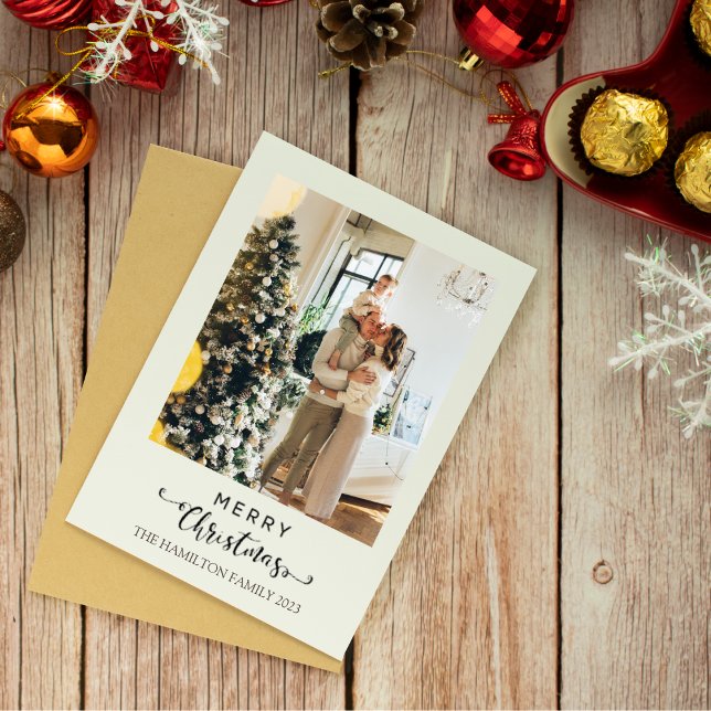 Cartão De Festividades Feliz Natal Script Green Xadrez Tartan Foto (Criador carregado)