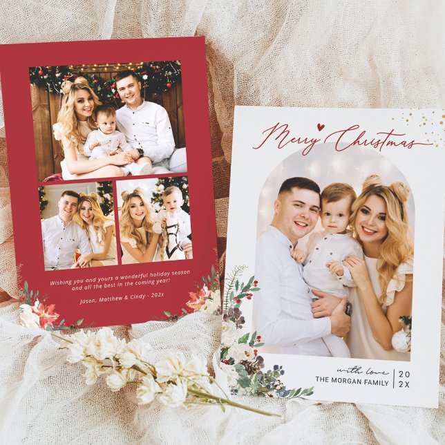 Cartão De Festividades Feliz Natal Script Modern Arch Shape 4 Foto (Criador carregado)