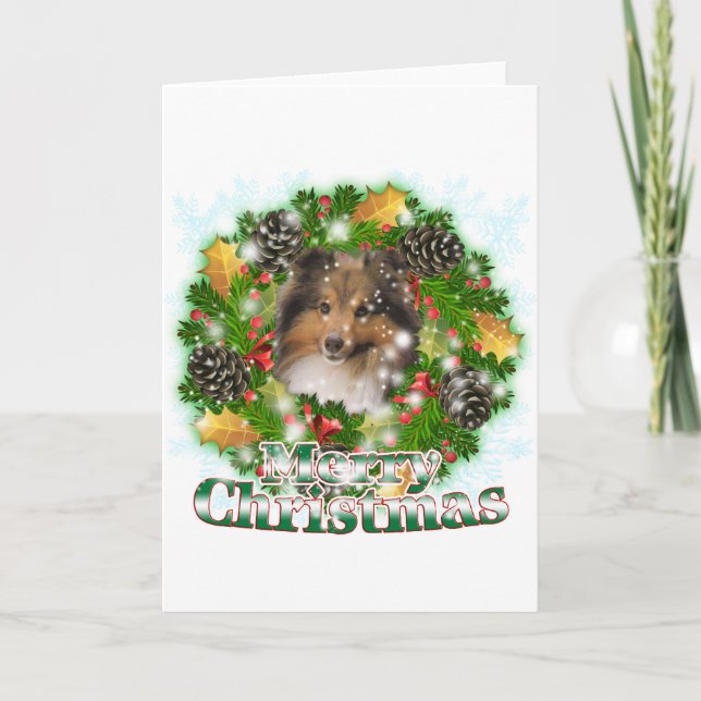 Cartão De Festividades Feliz Natal Sheltie (Frente)