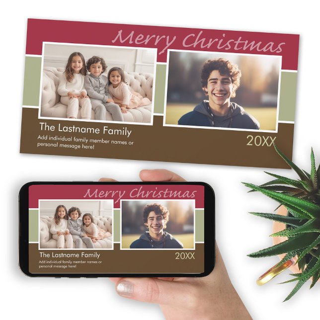 Cartão De Festividades Feliz Natal Sherbet Stripes - 2 fotos (Add photos to this Christmas card and download a copy to send electronically or post on social media)