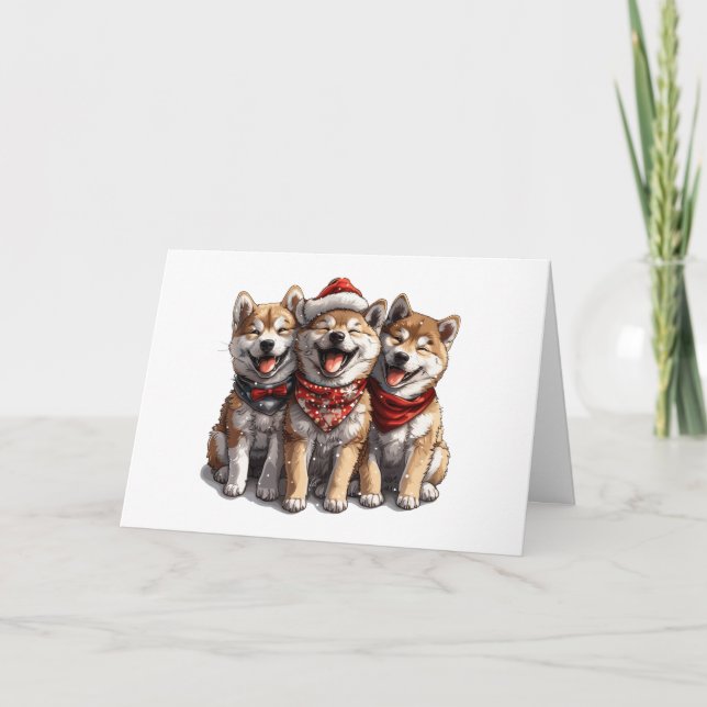 Cartão De Festividades Feliz Natal Shiba Inu Papais noeis Cães (Frente)