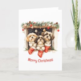 Cartão De Festividades Feliz Natal Shih Tzu Dogs