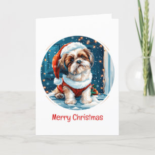 Cartão De Festividades Feliz Natal Shih Tzu Papai noel Cão
