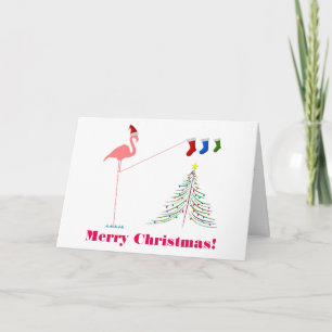 Cartão De Festividades Feliz Natal! - Silhouette Flamingo Rosa