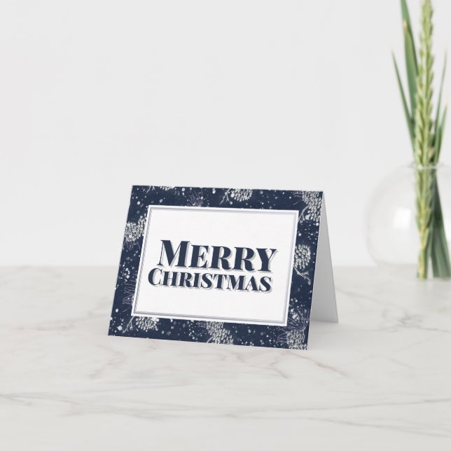 Cartão De Festividades Feliz Natal Silver Pinecones Noite (Frente)