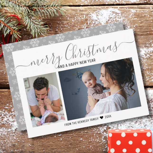 Cartão De Festividades Feliz Natal Silver Snowflakes 2 Colagem de Fotos (Criador carregado)