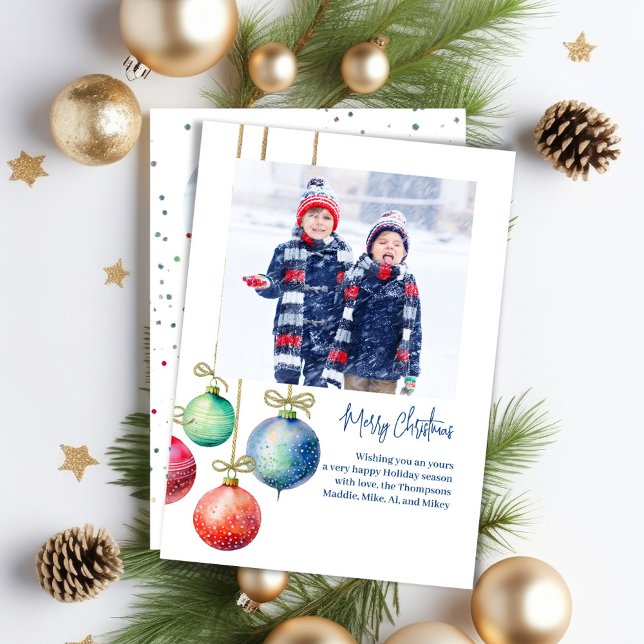 Cartão De Festividades Feliz Natal Simples Ornaments Foto (Merry Christmas holiday photo card with whimsical ornaments. )