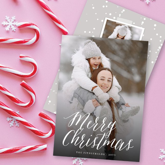 Cartão De Festividades Feliz Natal Simples Script Branco Foto Moderna (Criador carregado)