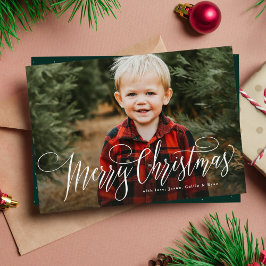 Cartão De Festividades Feliz Natal simples uma foto verde família