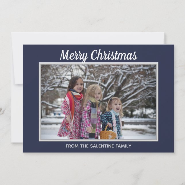 Cartão De Festividades Feliz Natal Snowflakes Marinho Blue Photo Frame (Frente)