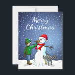 Cartão De Festividades Feliz Natal Snowman<br><div class="desc">Feliz Cartão de Natal com uma ilustração de um menino e cão a construir um boneco de neve.</div>