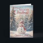 Cartão De Festividades Feliz Natal Snowman<br><div class="desc">Um belo cartão de natal festivo Holiday Season Snowman constituído por uma cena de neve de inverno com um boneco de neve sorridente vestindo um chapéu de calor e um cachecol cercado por árvores cobertas de neve Todo o texto pode ser personalizado e depois personalizado com o nome e a...</div>