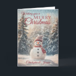 Cartão De Festividades Feliz Natal Snowman<br><div class="desc">Um belo cartão de natal festivo Holiday Season Snowman constituído por uma cena de neve de inverno com um boneco de neve sorridente vestindo um chapéu de calor e um cachecol cercado por árvores cobertas de neve Todo o texto pode ser personalizado e depois personalizado com o nome e a...</div>
