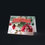Cartão De Festividades Feliz Natal Snowman<br><div class="desc">Ornamento Feliz de Árvore de Natal. Ideia de um Cartão de Saudação de Neve Fantástico de Natal</div>
