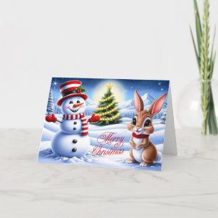 Cartão De Festividades Feliz Natal Snowman e Bunny