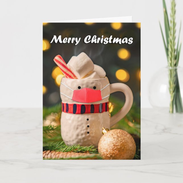 Cartão De Festividades Feliz Natal Snowman Mug em máscara de rosto (Frente)