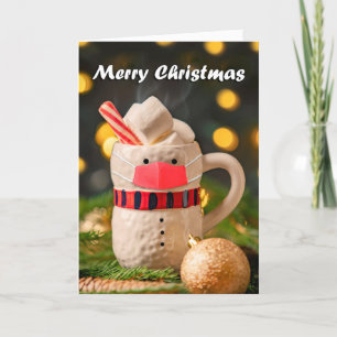 Cartão De Festividades Feliz Natal Snowman Mug em máscara de rosto