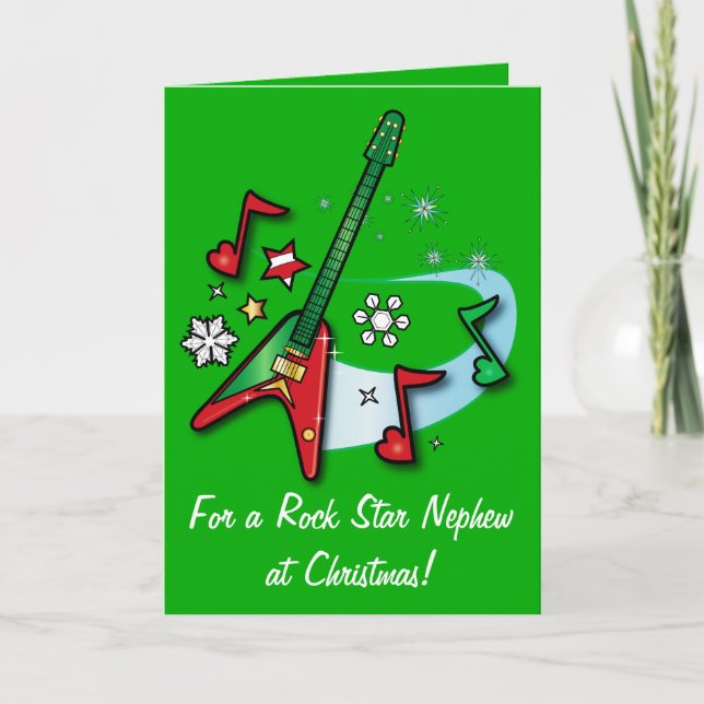 Cartão De Festividades Feliz Natal Sobrinho com Violão (Frente)