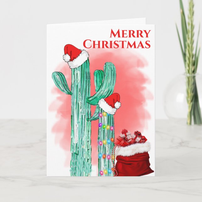 Cartão De Festividades Feliz Natal Southwest Saguaro Cactus (Frente)