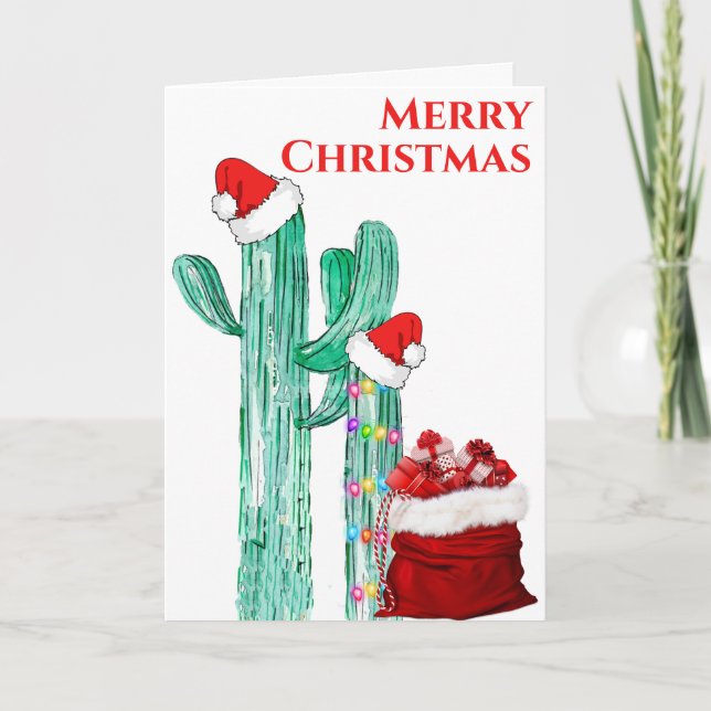 Cartão De Festividades Feliz Natal Southwest Saguaro Cactus (Frente)