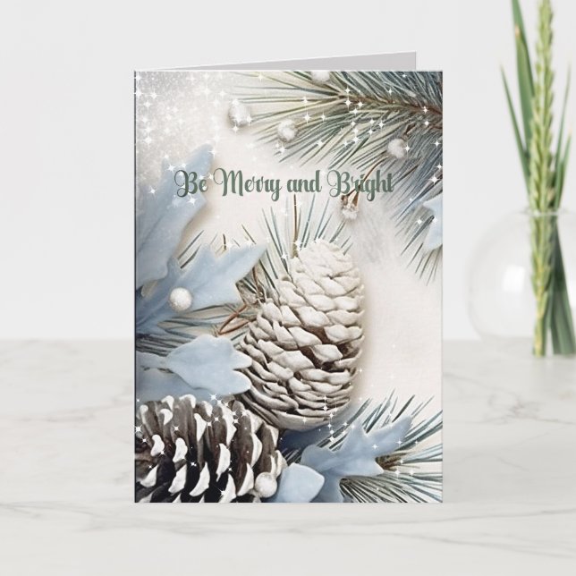 Cartão De Festividades Feliz Natal Sparkle Snowflakes Pine Cones (Frente)