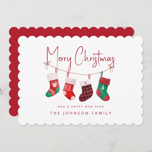 Cartão De Festividades Feliz Natal Stockings (Frente/Verso)
