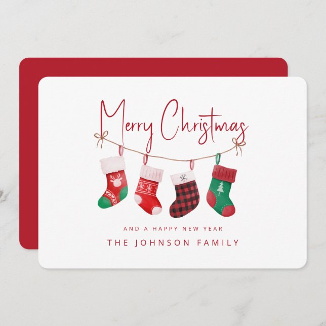 Cartão De Festividades Feliz Natal Stockings (Frente/Verso)