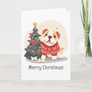 Cartão De Festividades Feliz Natal Suéter de Natal para Bulldog Inglês